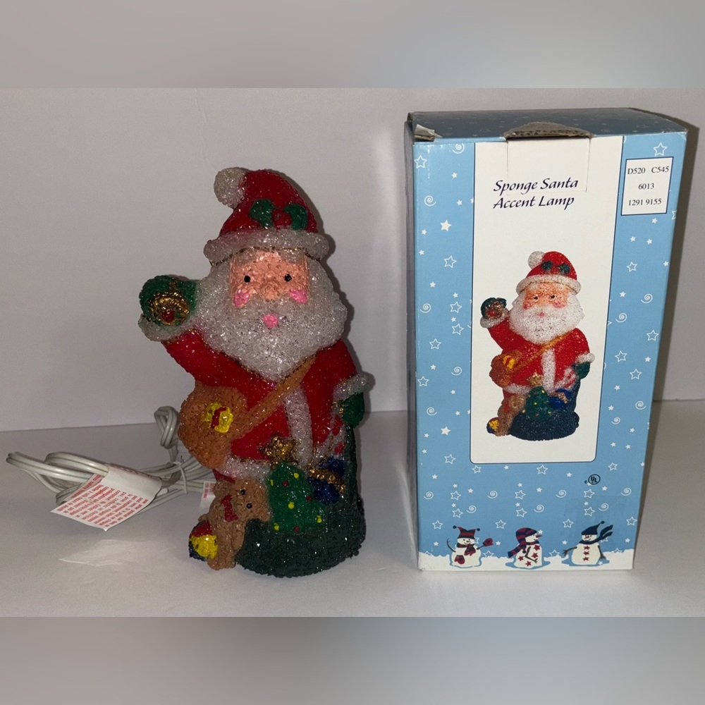 Vintage Melted Popcorn Plastic Santa Lights Up Holiday Decoration - Picture 1 of 5